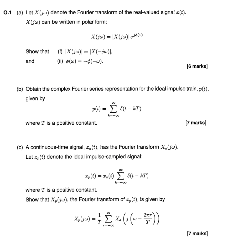 Solved Q 1 A Let X Jw Denote The Fourier Transform Of Chegg Com