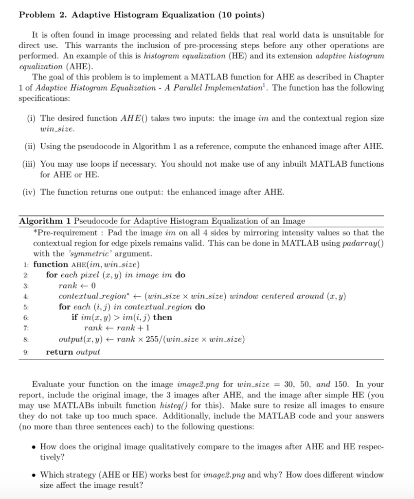 Problem 2. Adaptive Histogram Equalization (10