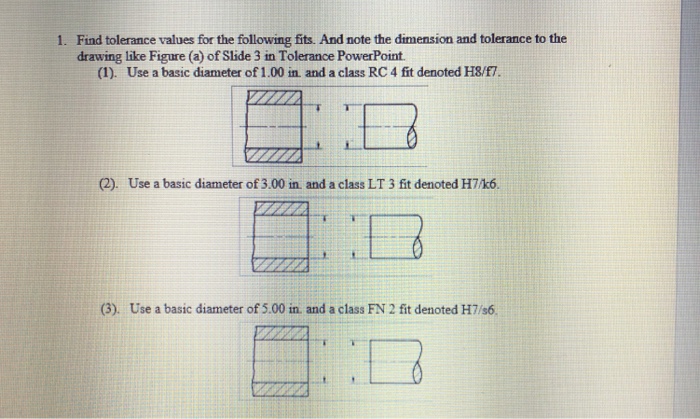 Solved Find tolerance values for the following fits. And | Chegg.com