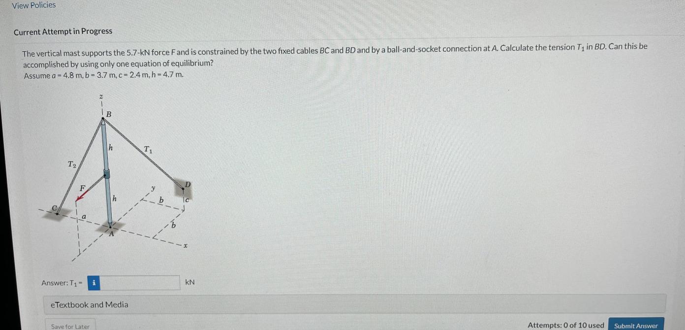 Solved The vertical mast supports the 5.7−kN force F and is