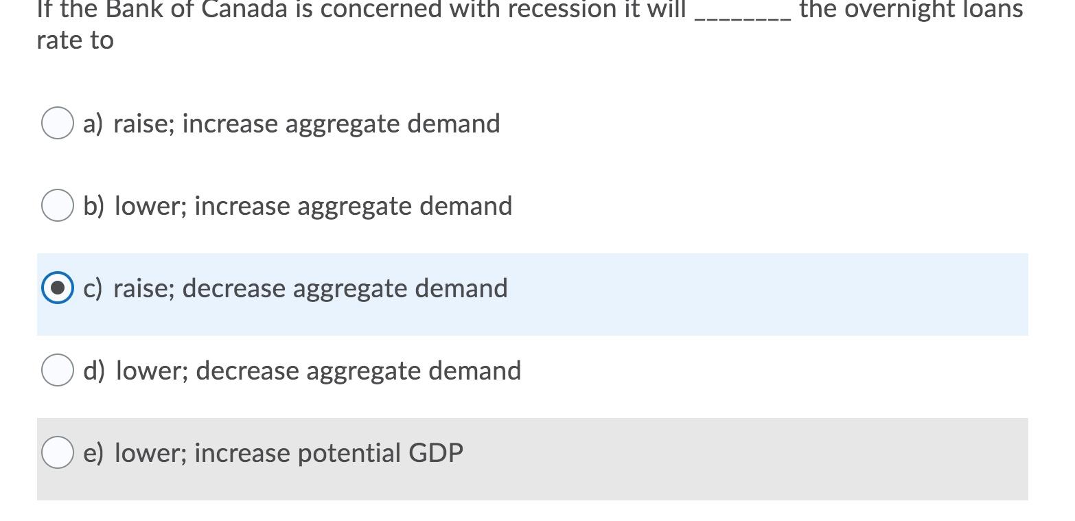 Solved The Overnight Loans If The Bank Of Canada Is | Chegg.com