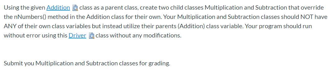 Solved Using The Given Addition Class As A Parent Class, | Chegg.com