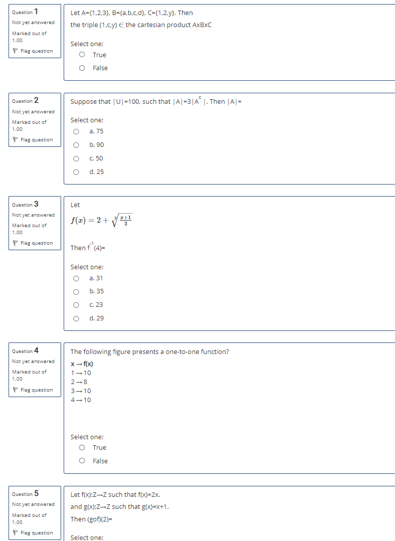 Solved Question 1 Let A={1,2,3), B-{a,b,c,d), C={1,2,y). | Chegg.com