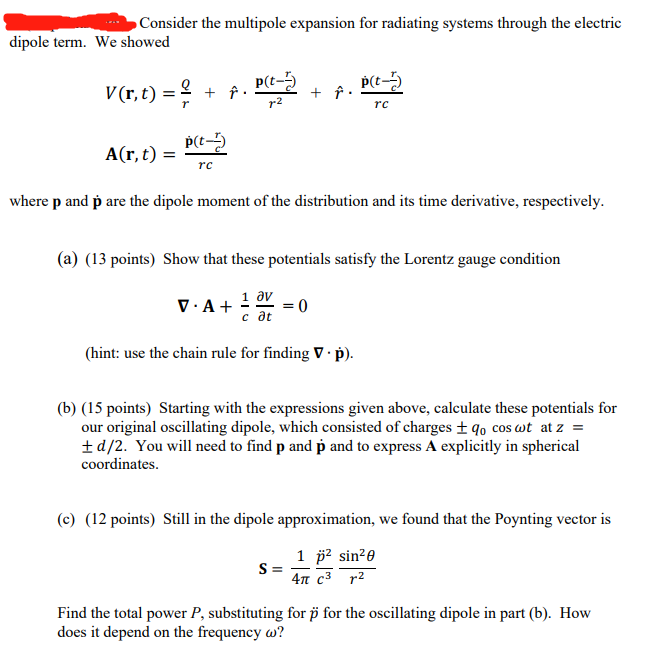 Consider The Multipole Expansion For Radiating Sys Chegg Com