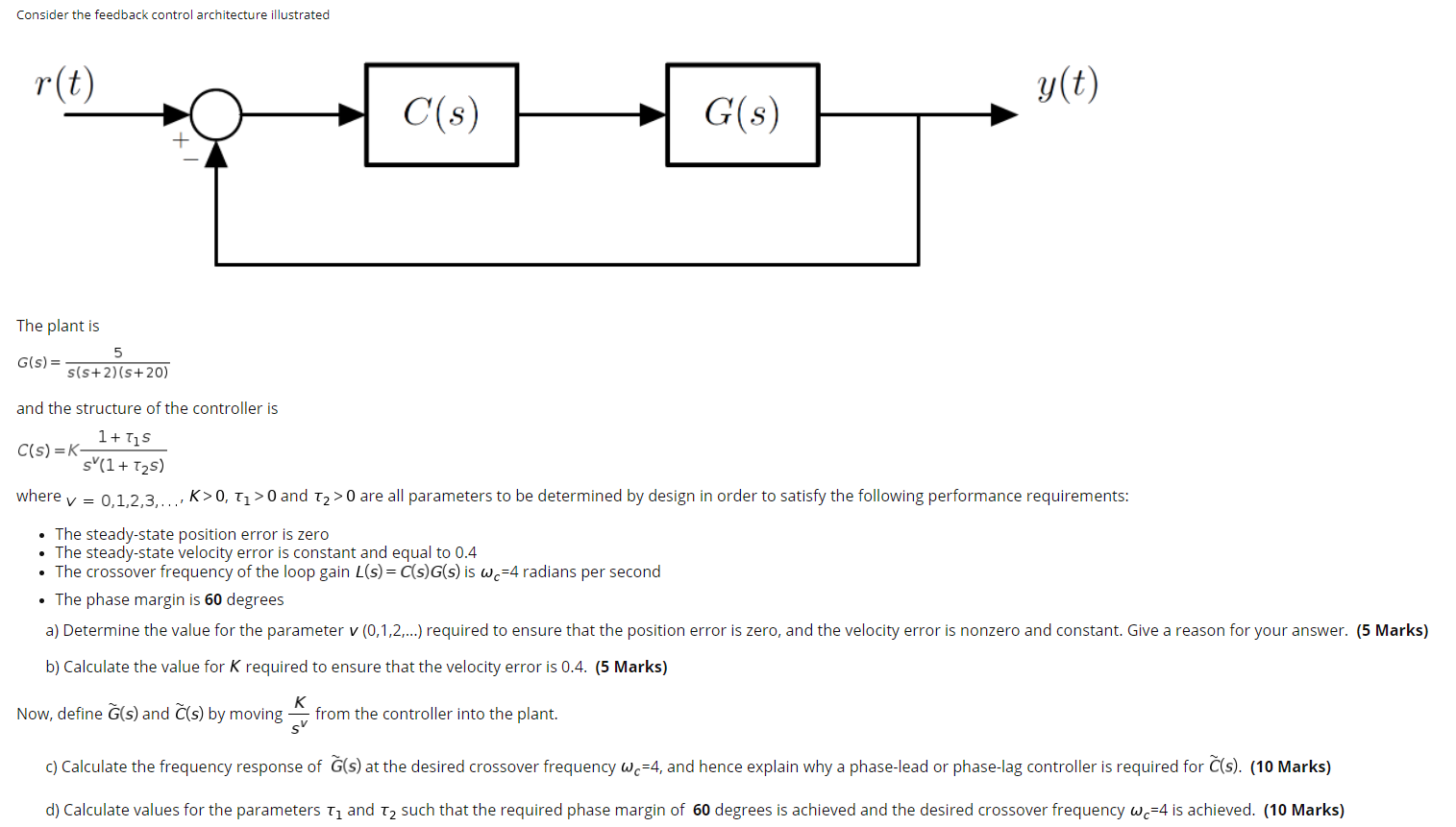 Solved Consider the feedback control architecture | Chegg.com