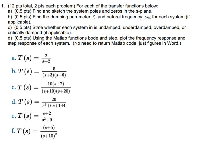 Solved 1. (12 pts total, 2 pts each problem) For each of the | Chegg.com