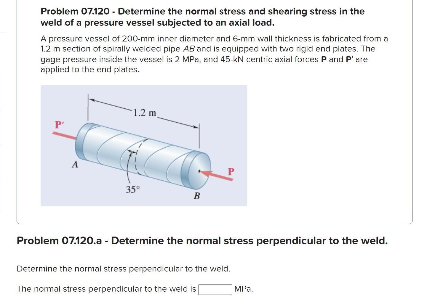 Solved Problem 07.120 - Determine The Normal Stress And | Chegg.com