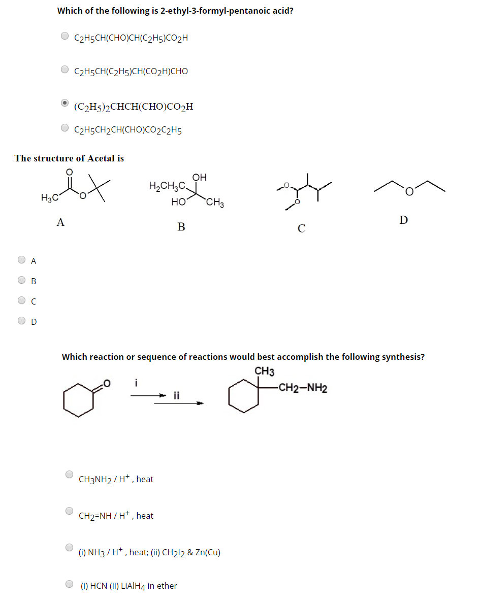 Solved Which of the following is 2-ethyl-3-formyl-pentanoic | Chegg.com