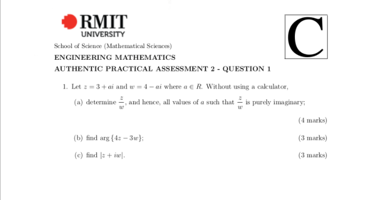 Solved С RMIT UNIVERSITY School of Science (Mathematical | Chegg.com