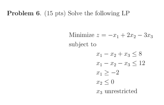 Solved Problem 6. (15 Pts) Solve The Following LP Minimize | Chegg.com