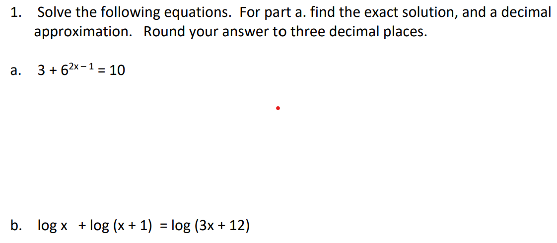 Solved 1. Solve the following equations. For part a. find | Chegg.com