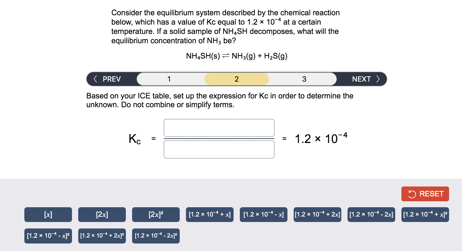 Solved 1.2 x 10-4-x Consider the equilibrium system | Chegg.com