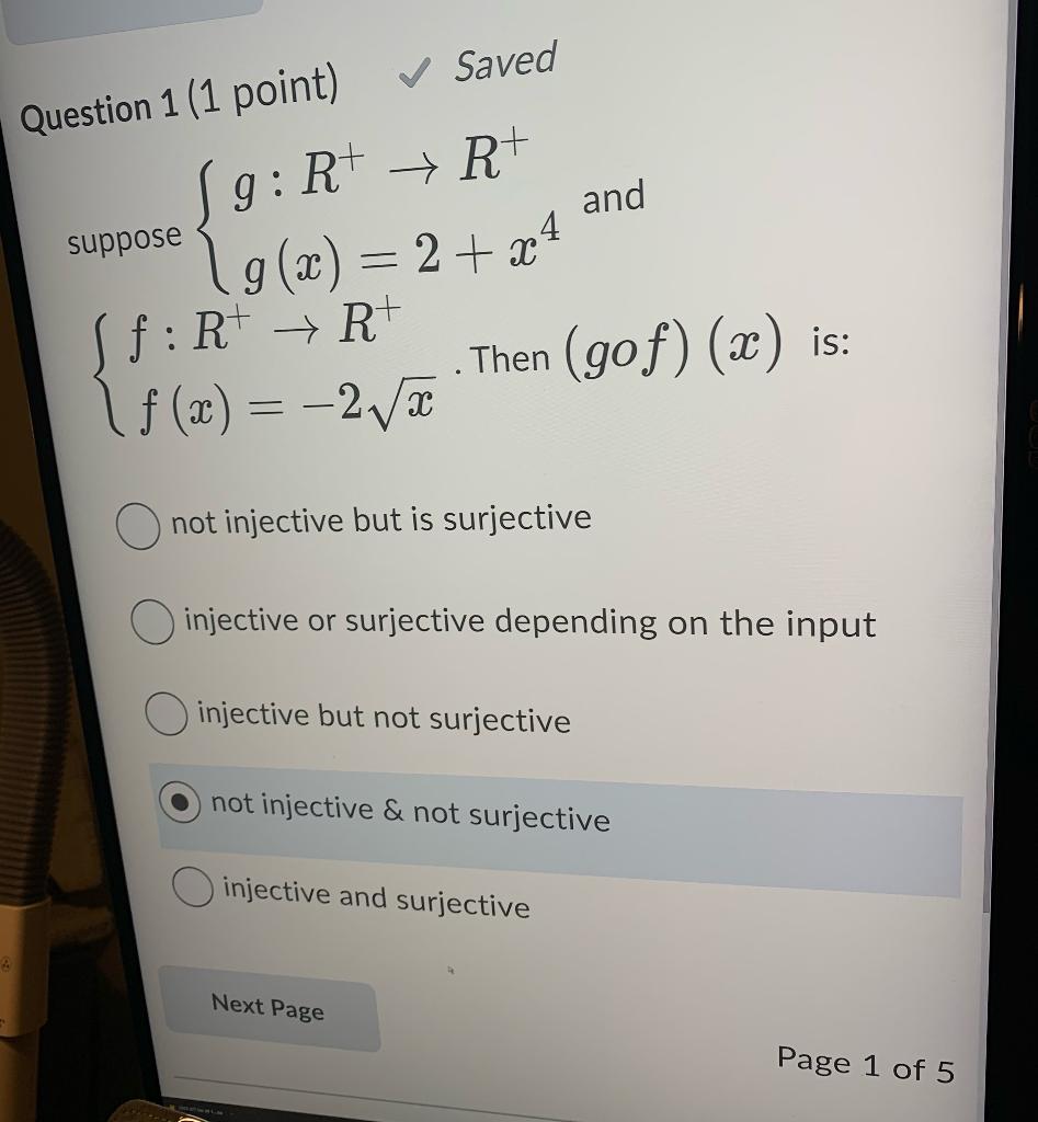 Solved and 4 suppose Question 1 (1 point) Saved g:R+ +R+ | Chegg.com