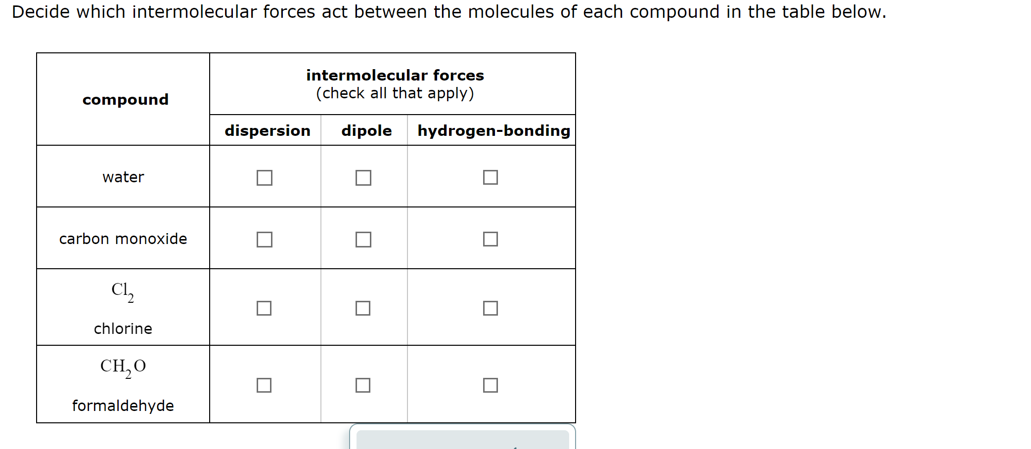 Solved Decide which intermolecular forces act between the | Chegg.com