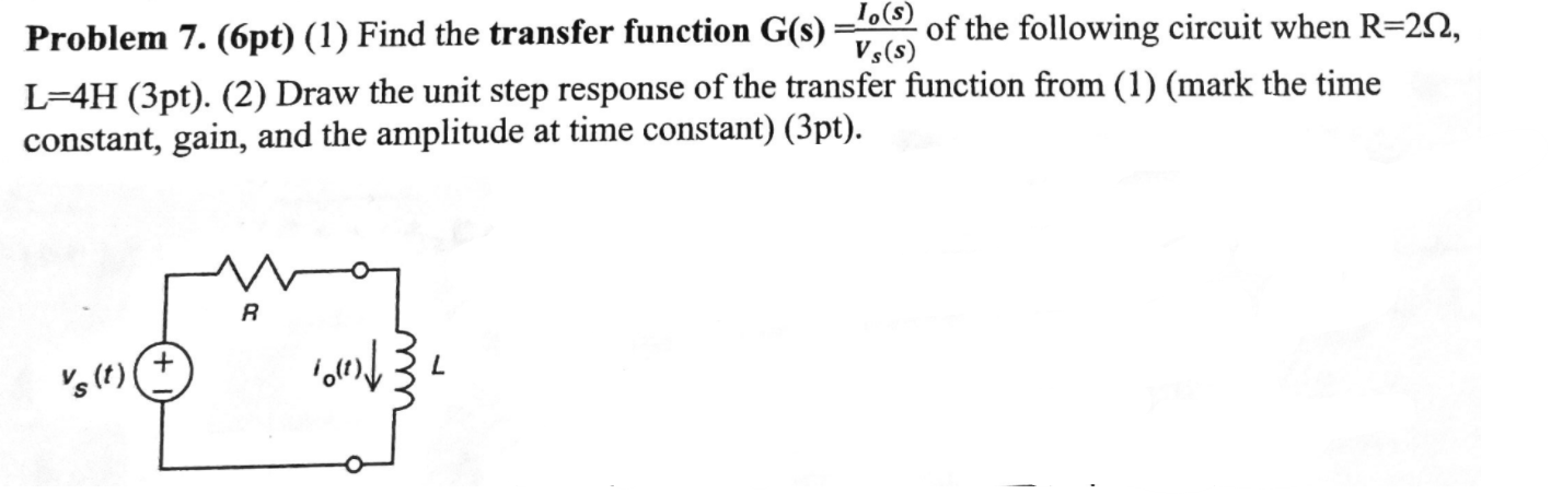Solved 1.(s) Problem 7. (6pt) (1) Find the transfer function | Chegg.com