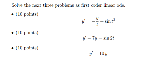 Solved Solve the next three problems as first order linear | Chegg.com