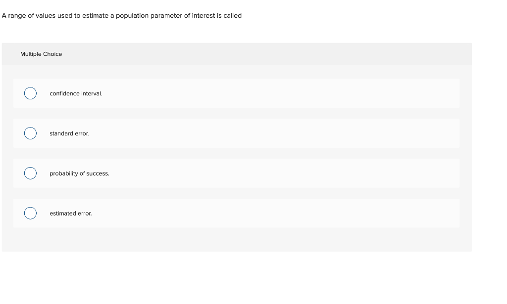 Solved A range of values used to estimate a population | Chegg.com