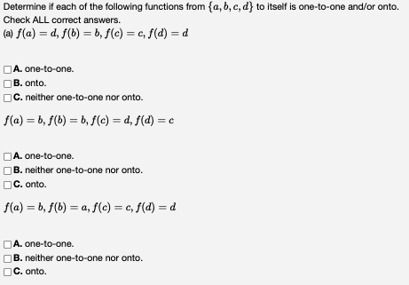 Solved Determine If Each Of The Following Functions From | Chegg.com