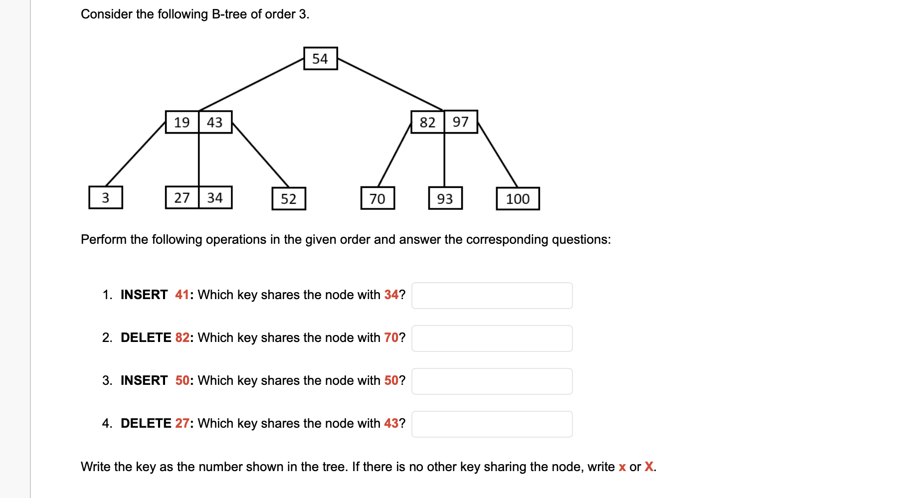 Solved Consider The Following B-tree Of Order 3. 54 19 43 82 | Chegg.com