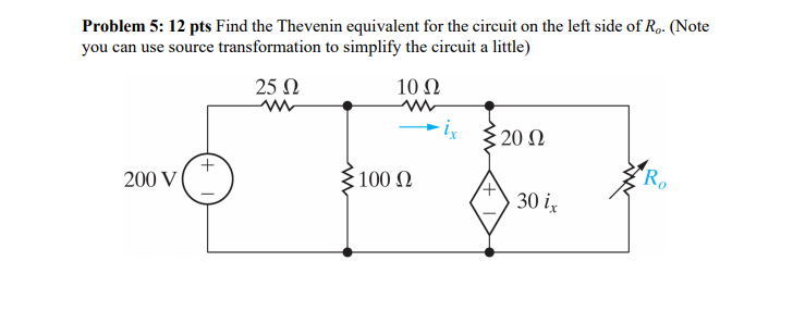 Solved Problem 5: 12 pts Find the Thevenin equivalent for | Chegg.com