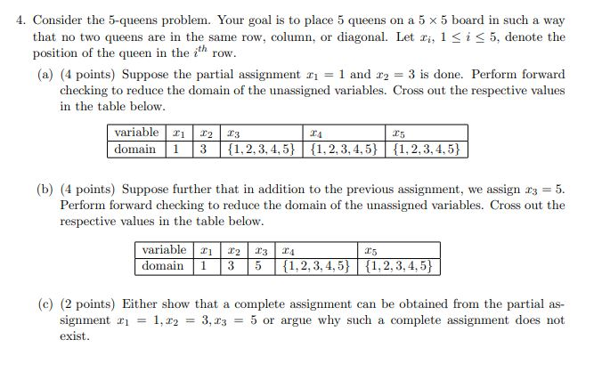Solved 4. Consider the 5-queens problem. Your goal is to | Chegg.com