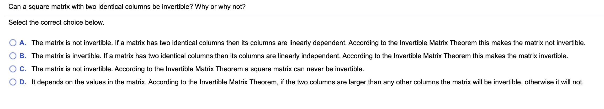 Solved Can A Square Matrix With Two Identical Columns Be 