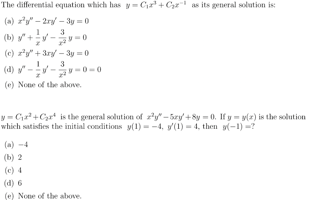Solved The differential equation which has y=C1x3+C2x−1 as | Chegg.com