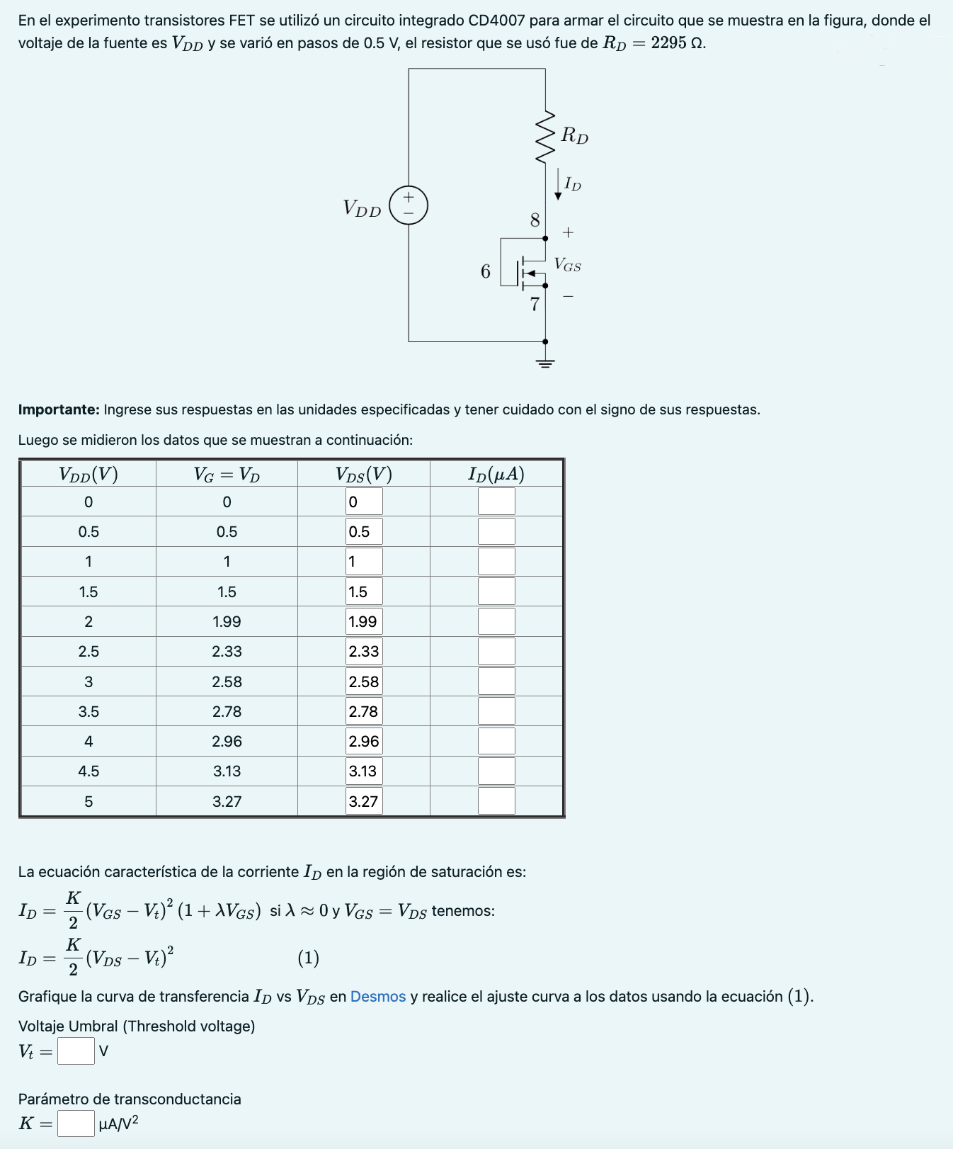 En el experimento transistores FET se utilizó un circuito integrado CD4007 para armar el circuito que se muestra en la figura