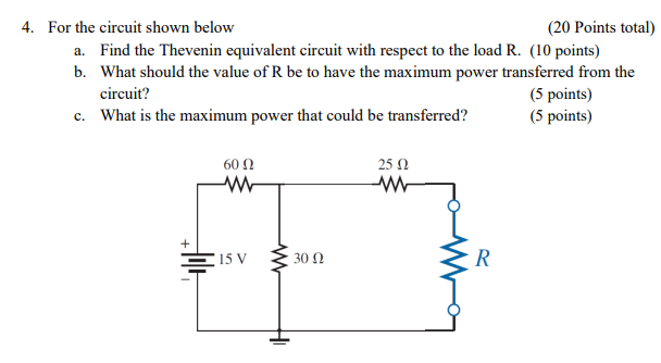 Solved 4. For The Circuit Shown Below (20 Points Total) A. | Chegg.com