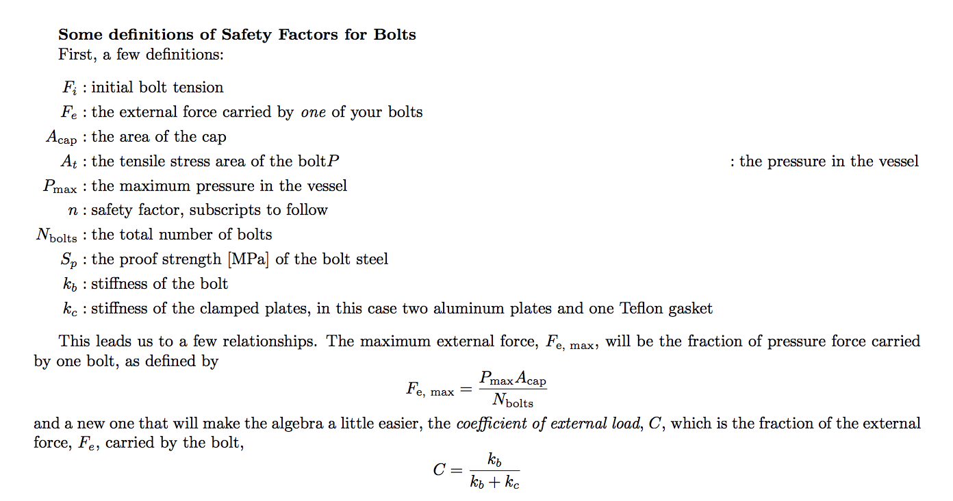 Solved Some definitions of Safety Factors for Bolts First, a