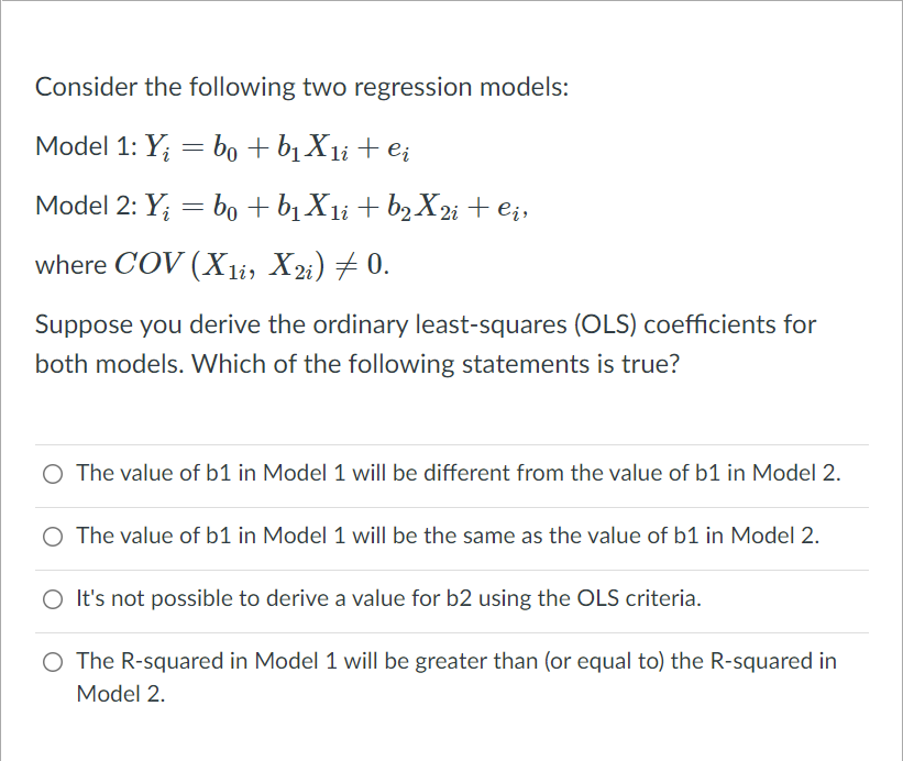 Solved Consider the following two regression models: Model | Chegg.com
