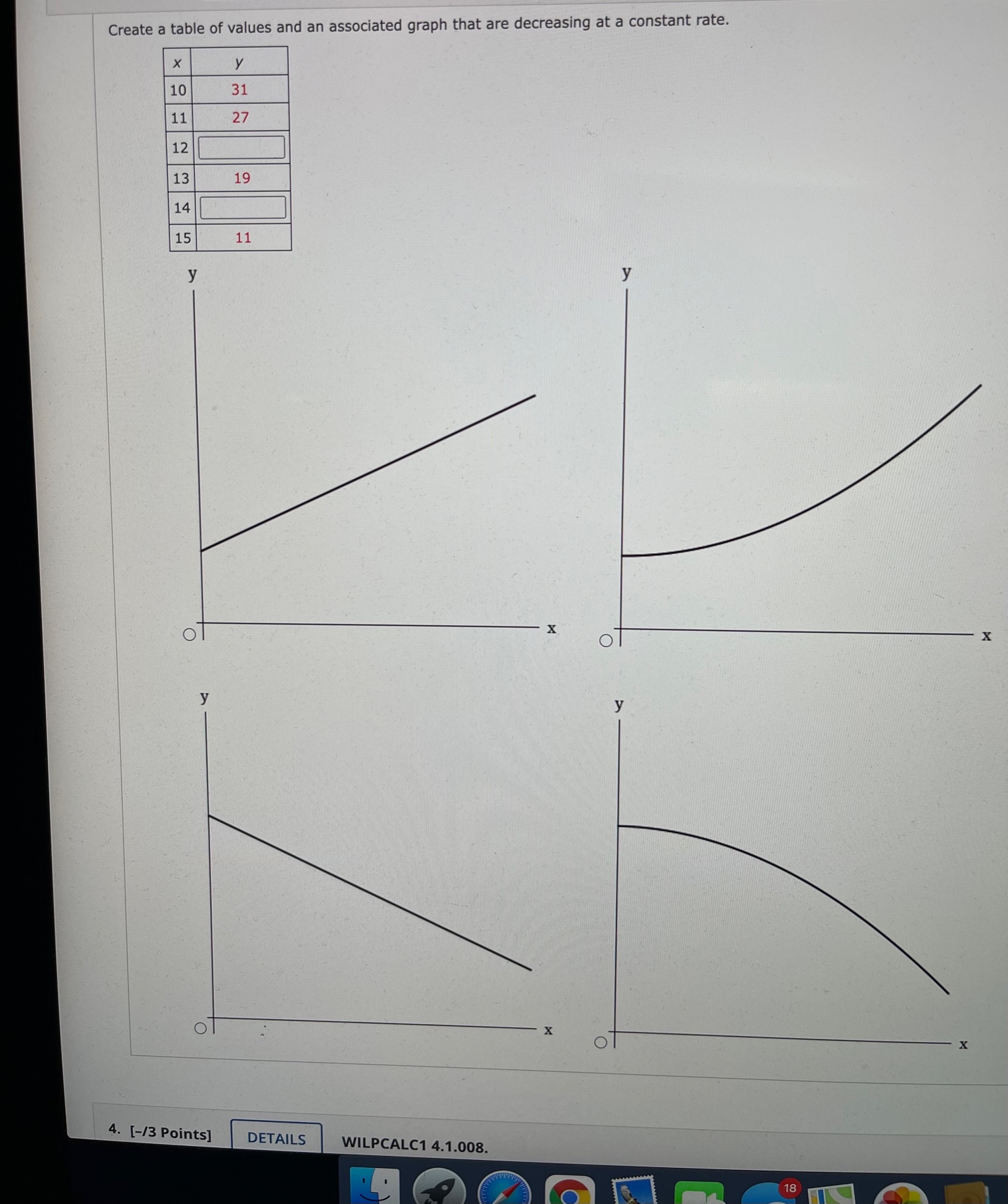 Solved Create a table of values and an associated graph that | Chegg.com