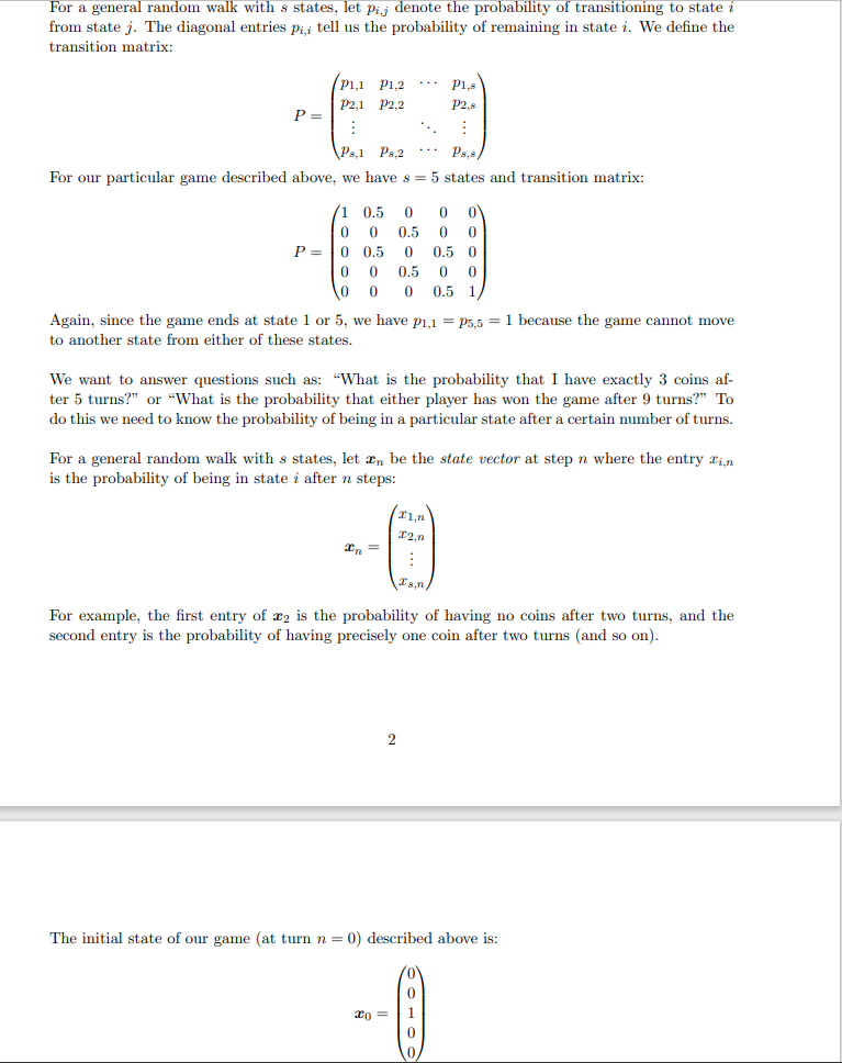 Random Walks Imagine that you are playing a game with | Chegg.com