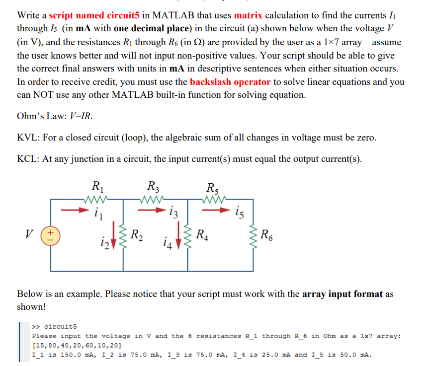 Solved Write a script named circuit5 in MATLAB that uses | Chegg.com