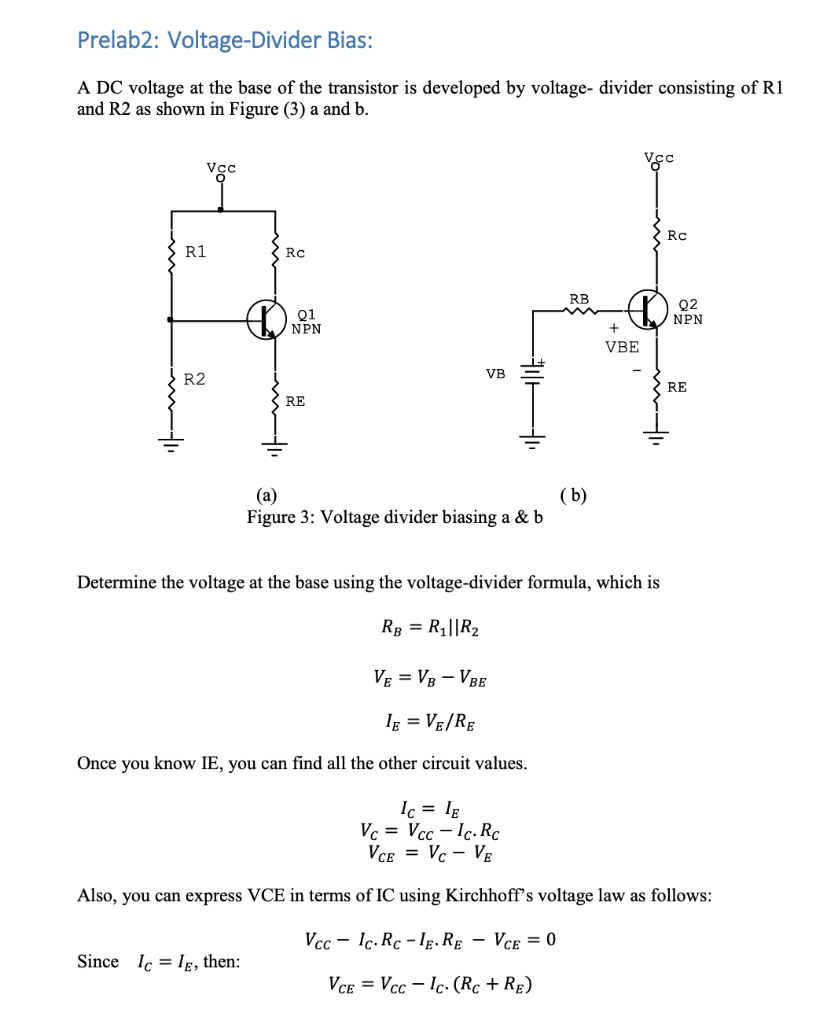 Solved Prelab2: Voltage-Divider Bias: A DC Voltage At The | Chegg.com