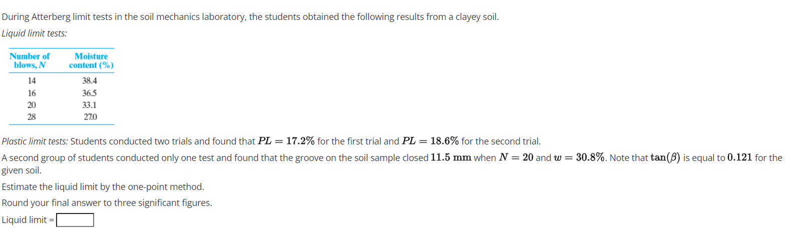 Solved During Atterberg Limit Tests In The Soil Mechanics | Chegg.com