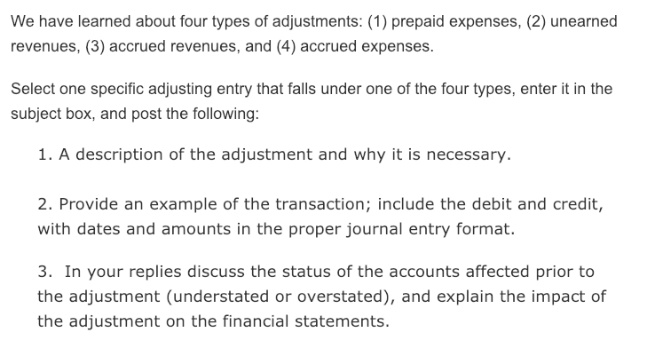 Solved We have learned about four types of adjustments: (1) | Chegg.com