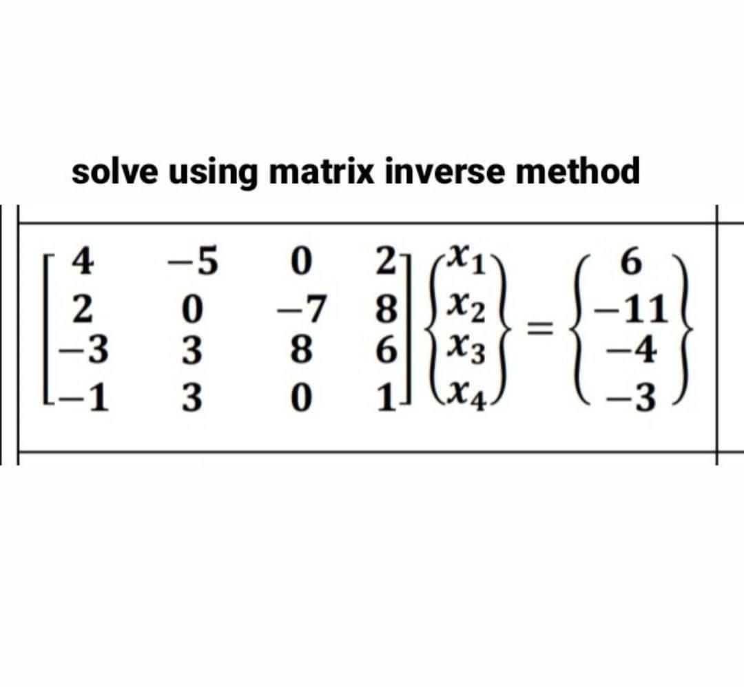 Solved solve using matrix inverse method 0 4 2 -3 1 -5 0 3 3 | Chegg.com