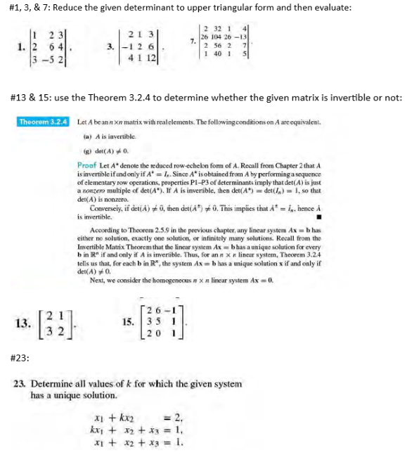 Solved #1,3, \& 7: Reduce the given determinant to upper | Chegg.com
