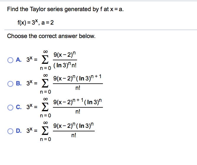 Solved Find the Taylor series generated by f at x-a f(x) | Chegg.com