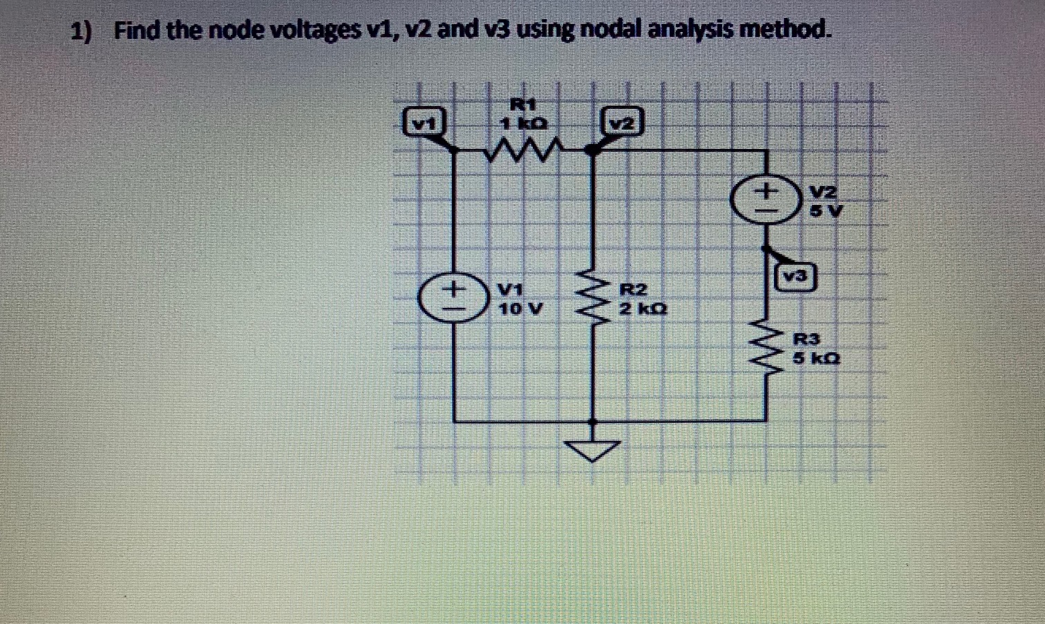 Solved 1) Find the node voltages v1, v2 and v3 using nodal | Chegg.com