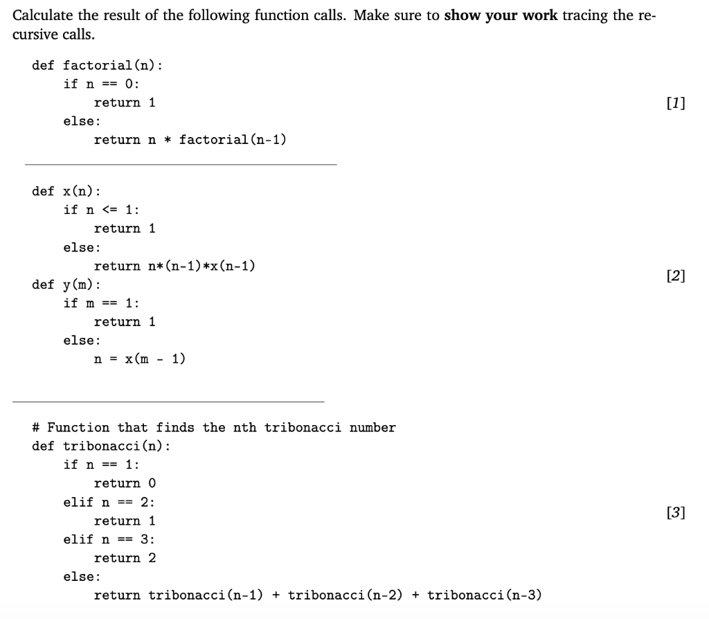 Solved Calculate the result of the following function calls. | Chegg.com