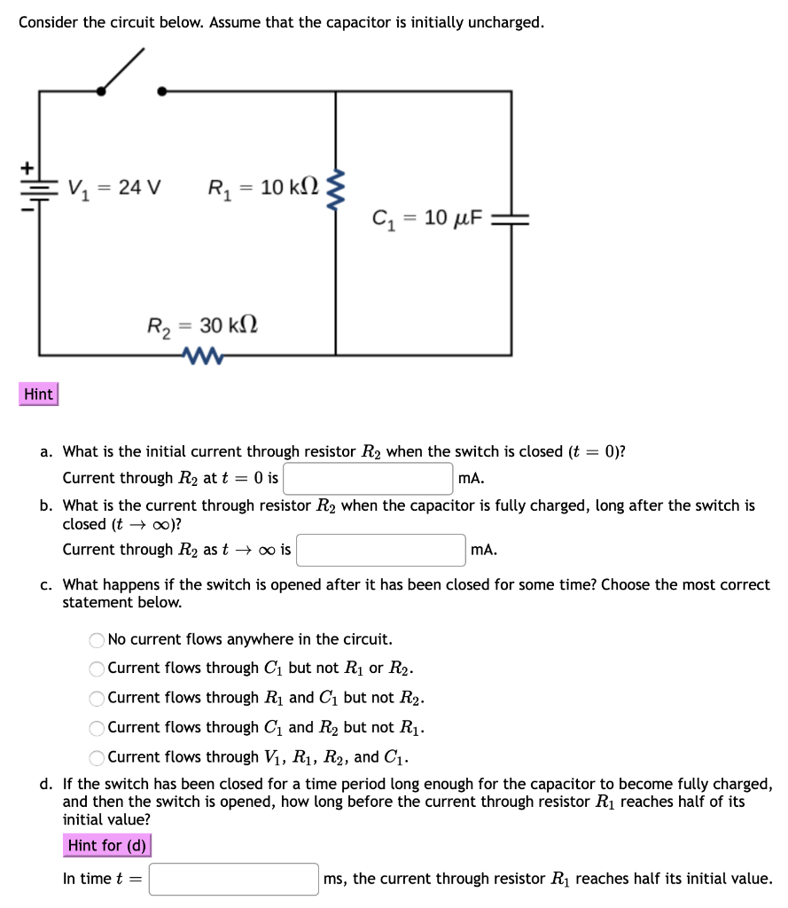 Solved Consider The Circuit Below. Assume That The Capacitor | Chegg.com