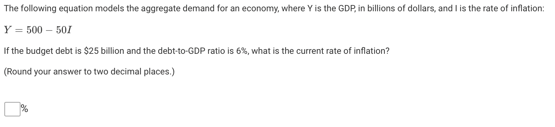 Solved The following equation models the aggregate demand | Chegg.com