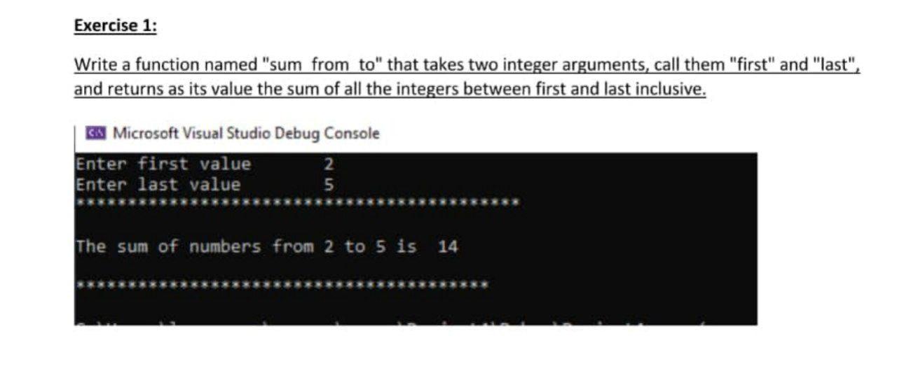 Exercise 1: Write a function named "sum from to" that | Chegg.com