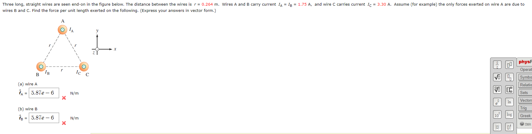 Solved Three Long, Straight Wires Are Seen End-on In The | Chegg.com