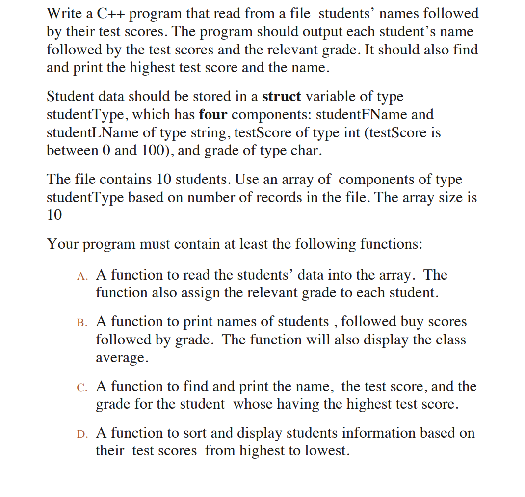Solved Write a C++ program that read from a file students' | Chegg.com