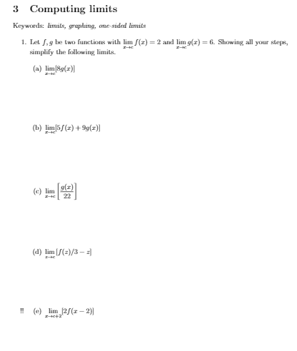 Solved 3 Computing limits Keywords: limits, graphing, | Chegg.com