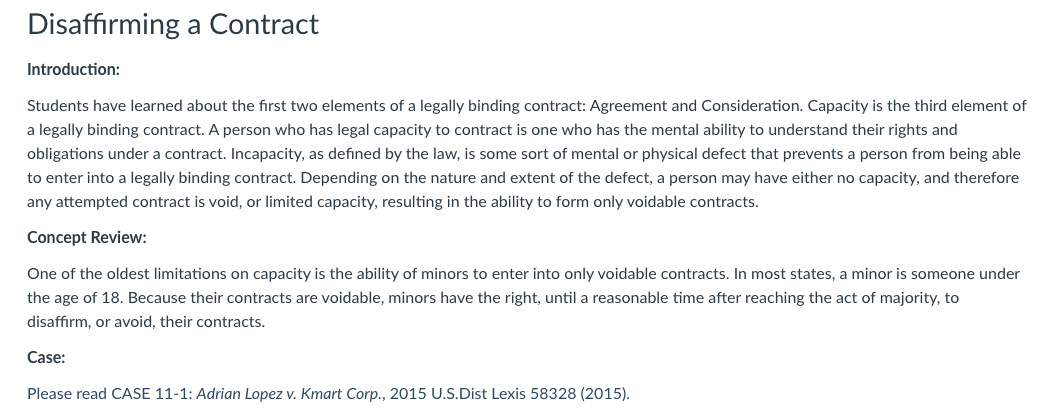 Solved Disaffirming a Contract Introduction: Students have | Chegg.com