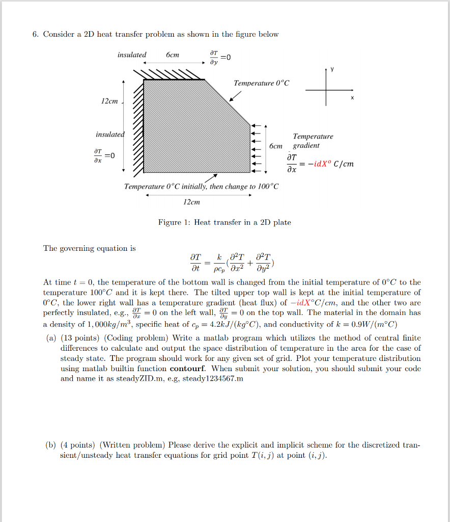 Solved 6. Consider a 2D heat transfer problem as shown in | Chegg.com